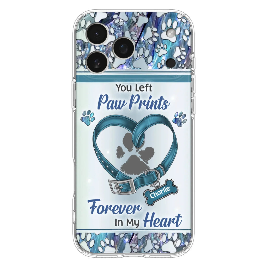 Custom Personalized Memorial Dog Collar Phone Case - Memorial Gift Idea For Dog Lover - You Left Paw Prints Forever In My Heart - Case for iPhone/ Samsung