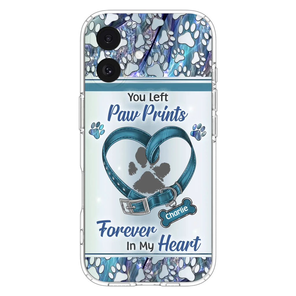 Custom Personalized Memorial Dog Collar Phone Case - Memorial Gift Idea For Dog Lover - You Left Paw Prints Forever In My Heart - Case for iPhone/ Samsung