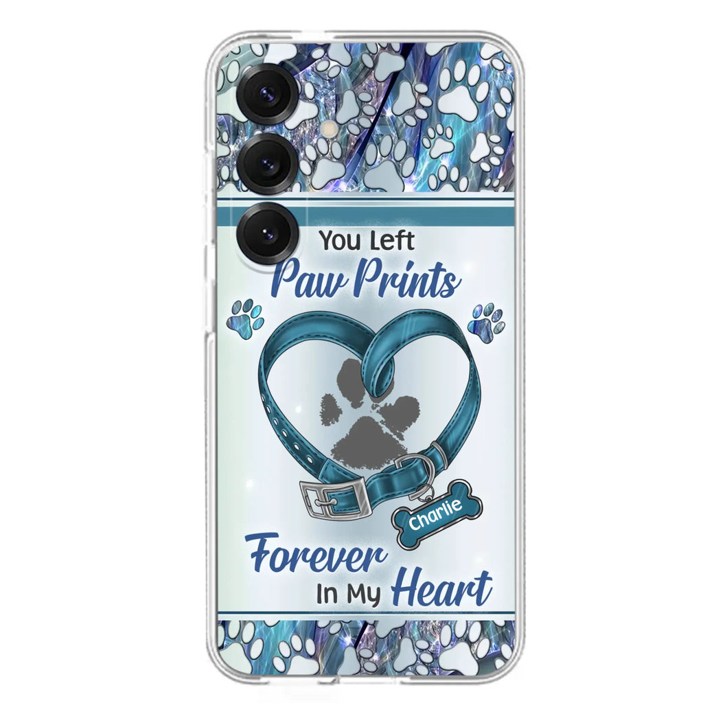 Custom Personalized Memorial Dog Collar Phone Case - Memorial Gift Idea For Dog Lover - You Left Paw Prints Forever In My Heart - Case for iPhone/ Samsung