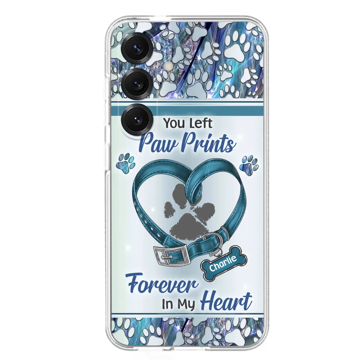 Custom Personalized Memorial Dog Collar Phone Case - Memorial Gift Idea For Dog Lover - You Left Paw Prints Forever In My Heart - Case for iPhone/ Samsung