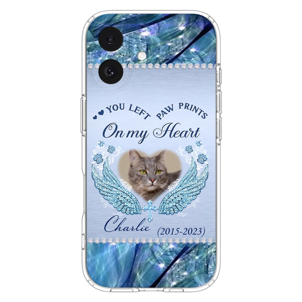 Custom Personalized Memorial Phone Case - Upload Photo - Memorial Gift Idea For Dog/ Cat Lover - You Left Paw Prints On My Heart - Case for iPhone/Samsung