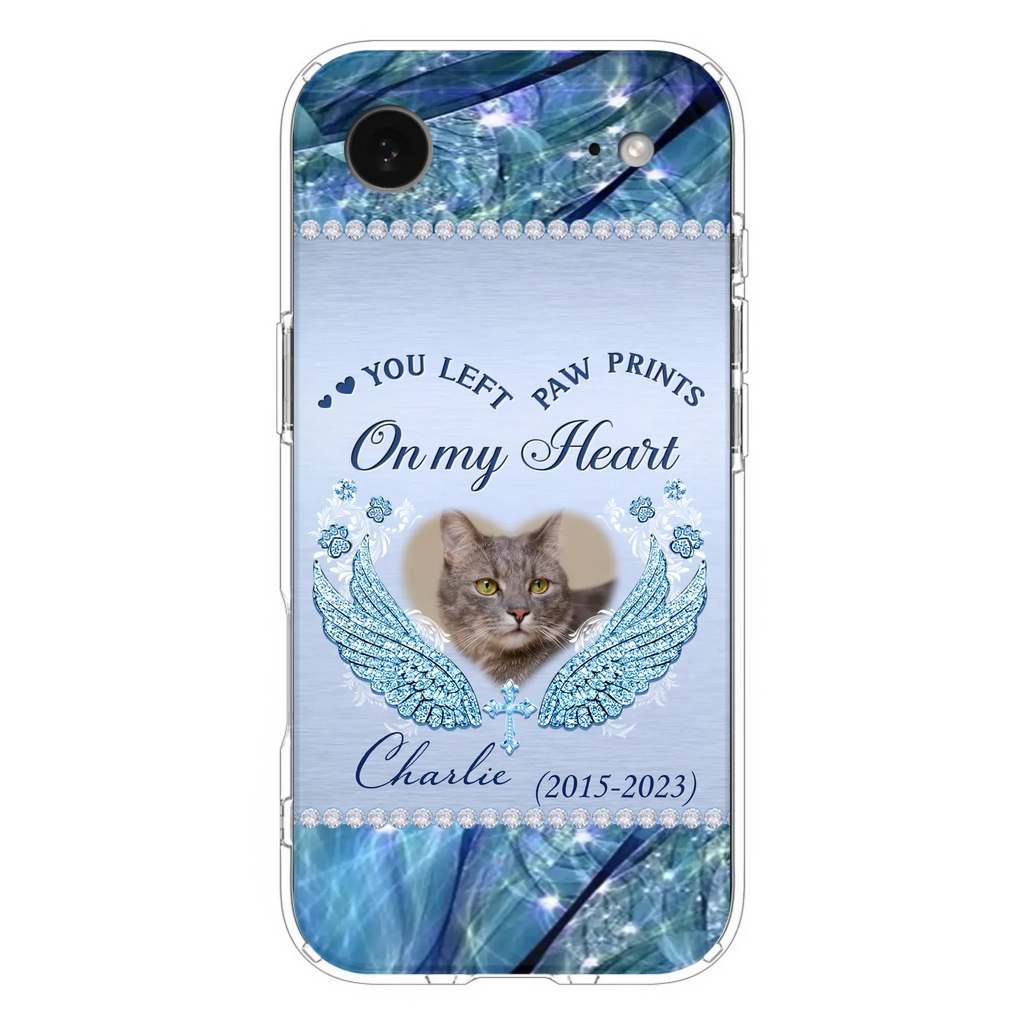 Custom Personalized Memorial Phone Case - Upload Photo - Memorial Gift Idea For Dog/ Cat Lover - You Left Paw Prints On My Heart - Case for iPhone/Samsung