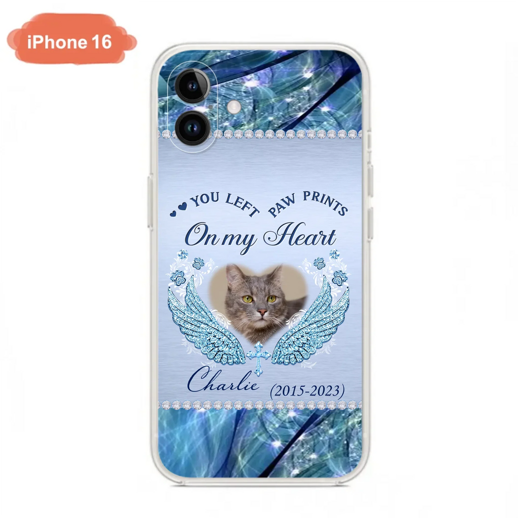 Custom Personalized Memorial Phone Case - Upload Photo - Memorial Gift Idea For Dog/ Cat Lover - You Left Paw Prints On My Heart - Case for iPhone/Samsung