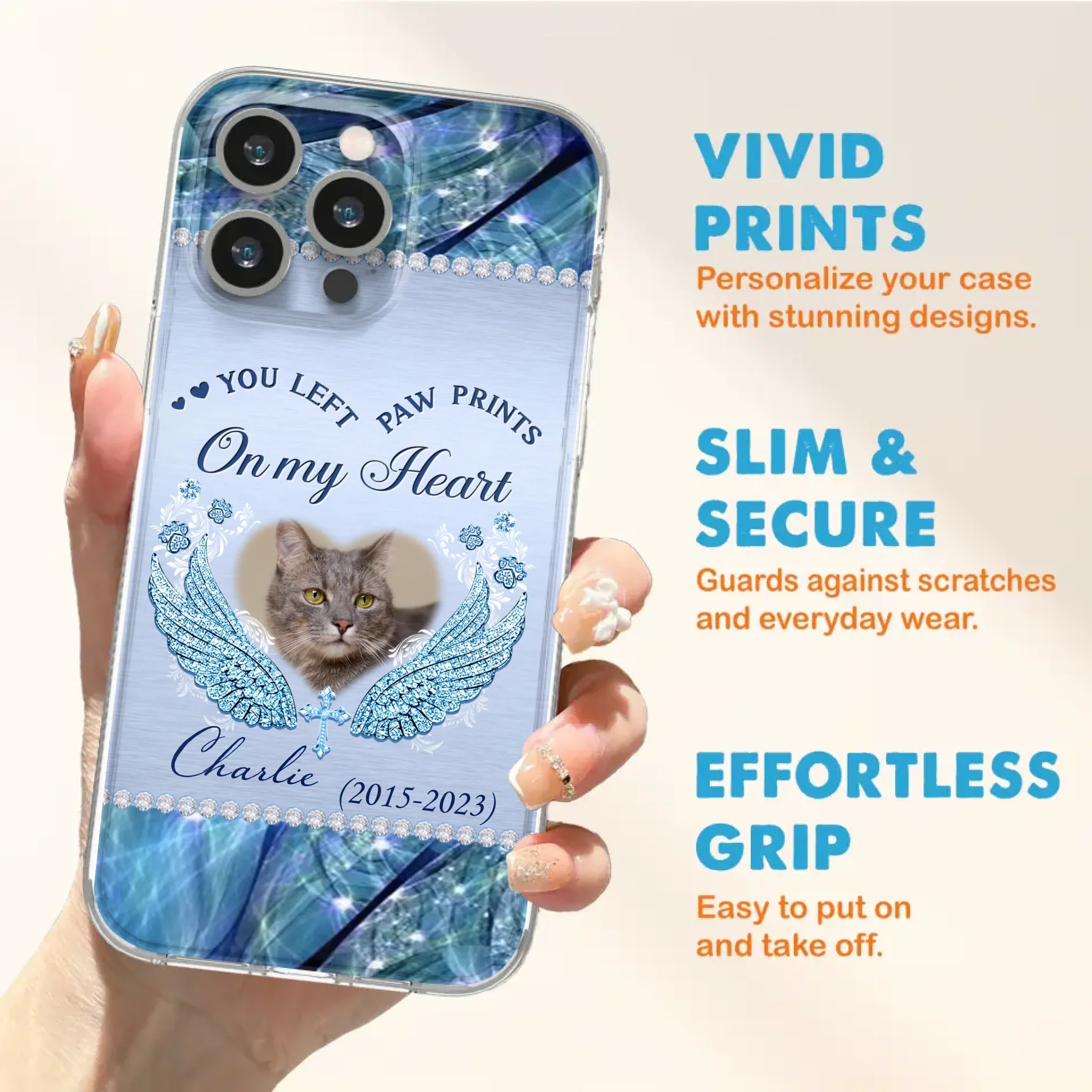 Custom Personalized Memorial Phone Case - Upload Photo - Memorial Gift Idea For Dog/ Cat Lover - You Left Paw Prints On My Heart - Case for iPhone/Samsung