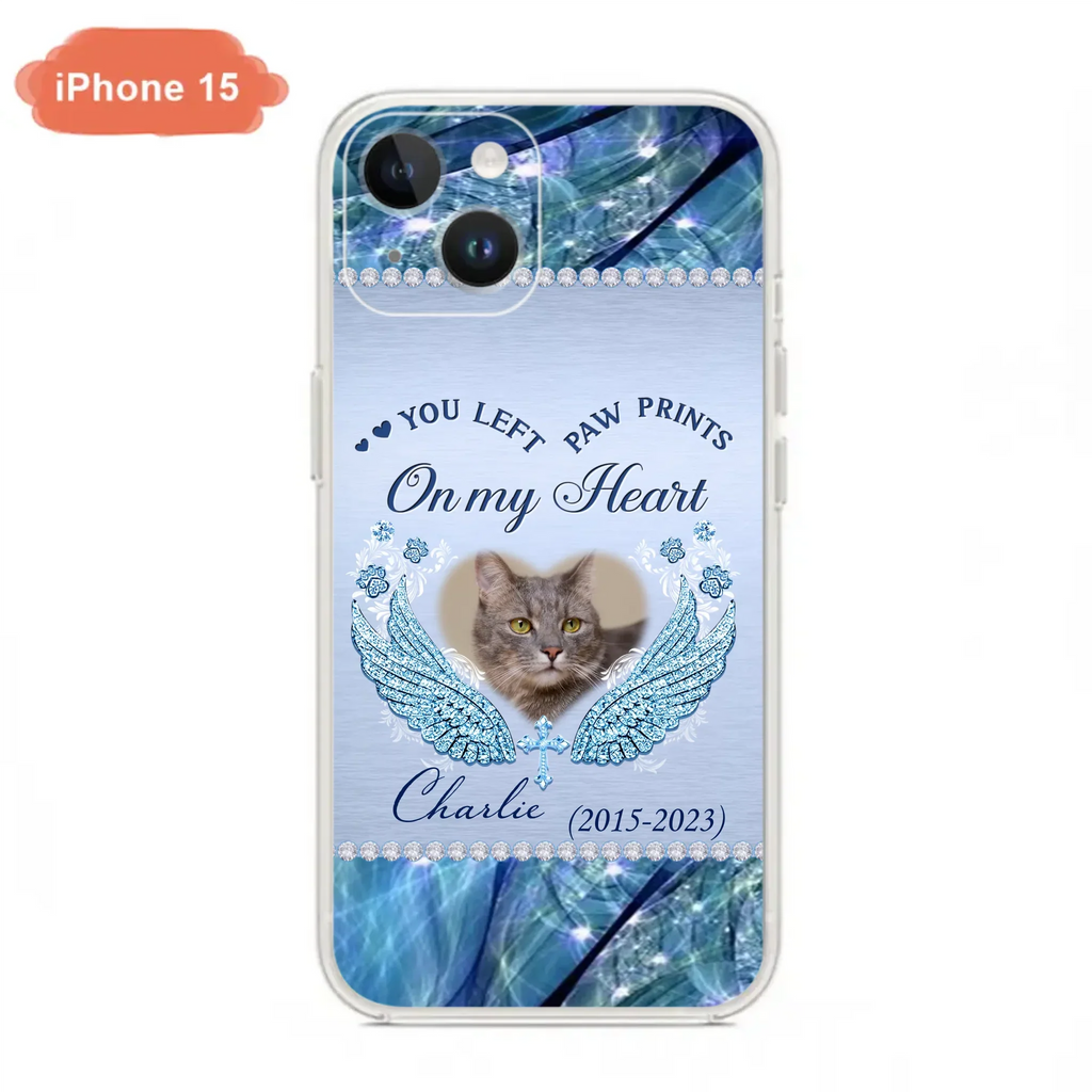 Custom Personalized Memorial Phone Case - Upload Photo - Memorial Gift Idea For Dog/ Cat Lover - You Left Paw Prints On My Heart - Case for iPhone/Samsung