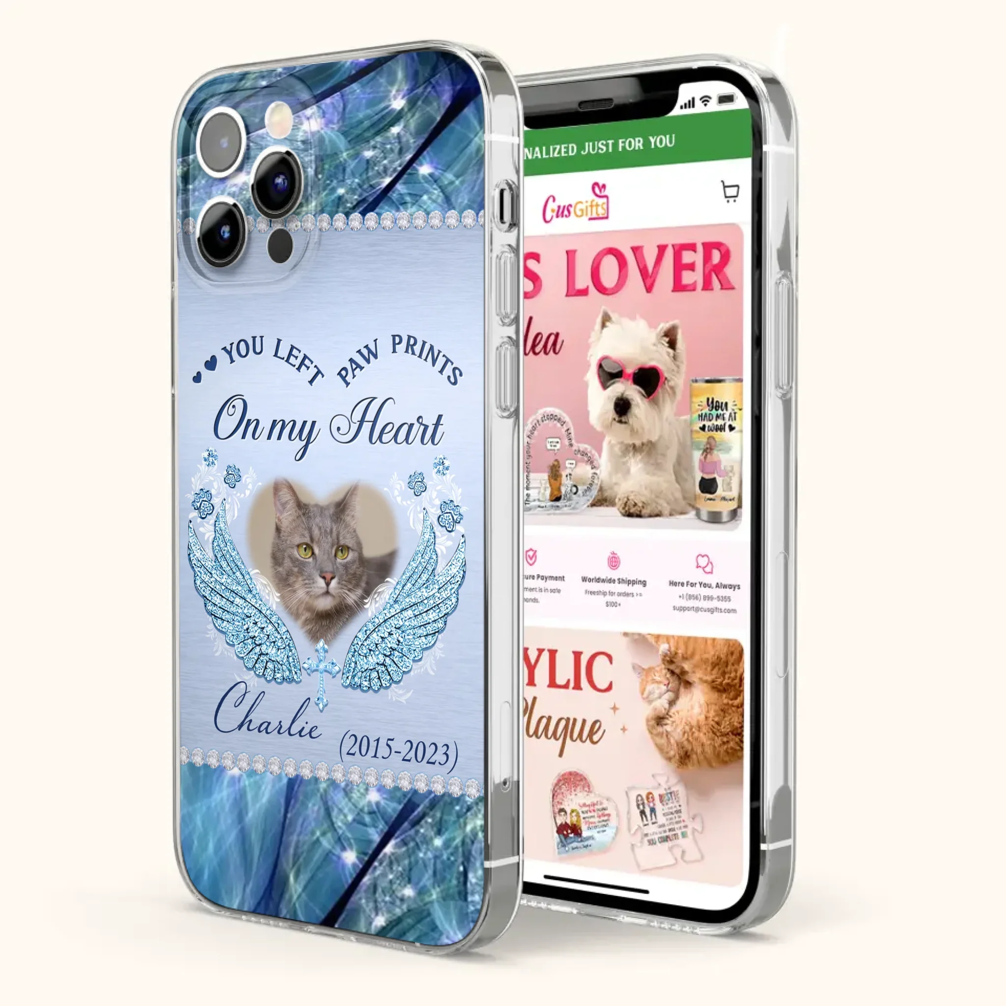 Custom Personalized Memorial Phone Case - Upload Photo - Memorial Gift Idea For Dog/ Cat Lover - You Left Paw Prints On My Heart - Case for iPhone/Samsung