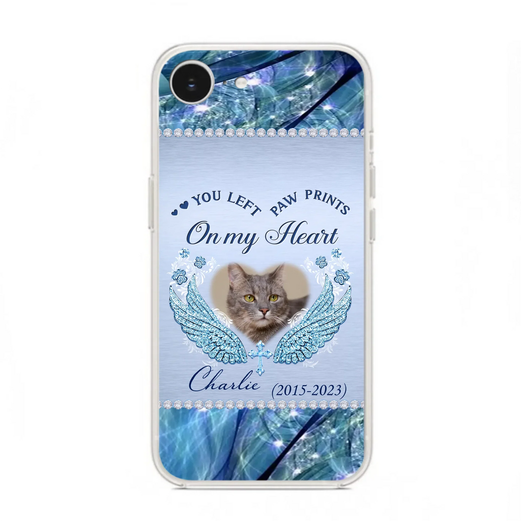 Custom Personalized Memorial Phone Case - Upload Photo - Memorial Gift Idea For Dog/ Cat Lover - You Left Paw Prints On My Heart - Case for iPhone/Samsung
