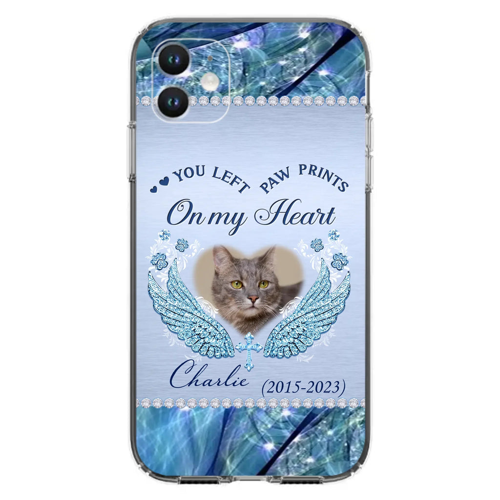 Custom Personalized Memorial Phone Case - Upload Photo - Memorial Gift Idea For Dog/ Cat Lover - You Left Paw Prints On My Heart - Case for iPhone/Samsung