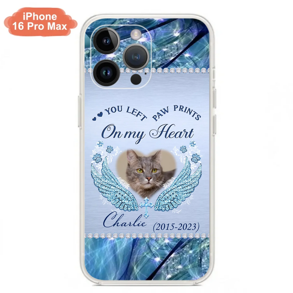 Custom Personalized Memorial Phone Case - Upload Photo - Memorial Gift Idea For Dog/ Cat Lover - You Left Paw Prints On My Heart - Case for iPhone/Samsung