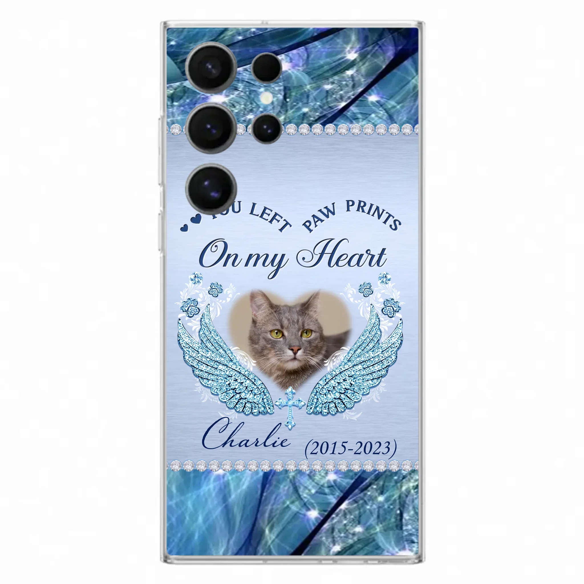 Custom Personalized Memorial Phone Case - Upload Photo - Memorial Gift Idea For Dog/ Cat Lover - You Left Paw Prints On My Heart - Case for iPhone/Samsung