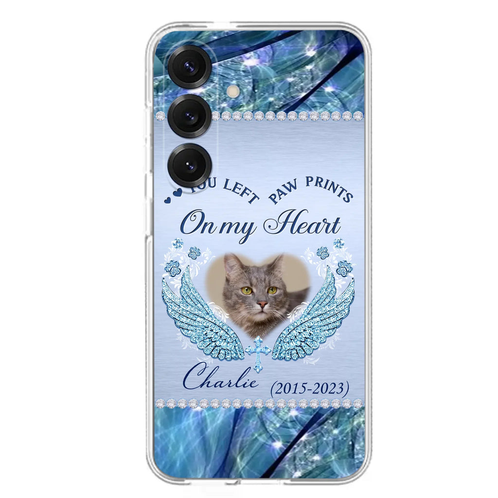 Custom Personalized Memorial Phone Case - Upload Photo - Memorial Gift Idea For Dog/ Cat Lover - You Left Paw Prints On My Heart - Case for iPhone/Samsung