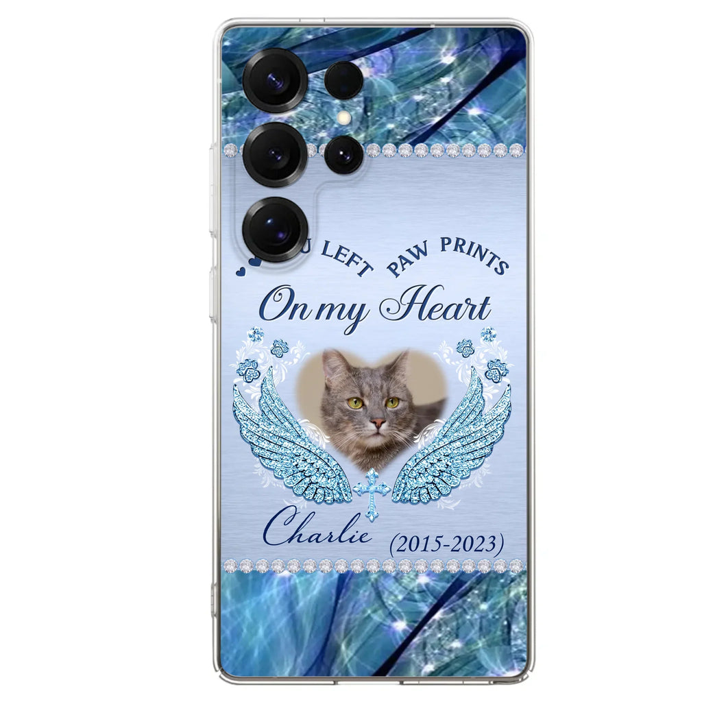 Custom Personalized Memorial Phone Case - Upload Photo - Memorial Gift Idea For Dog/ Cat Lover - You Left Paw Prints On My Heart - Case for iPhone/Samsung