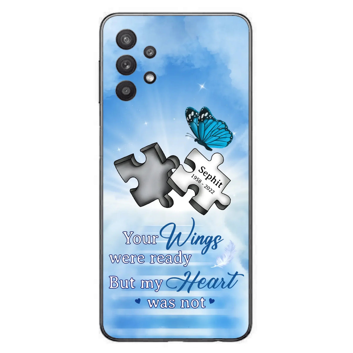 Custom Personalized Memorial Puzzle Butterfly Phone Case - Memorial Gift Idea - Your Wings Were Ready But My Heart Was Not - Case for iPhone/Samsung