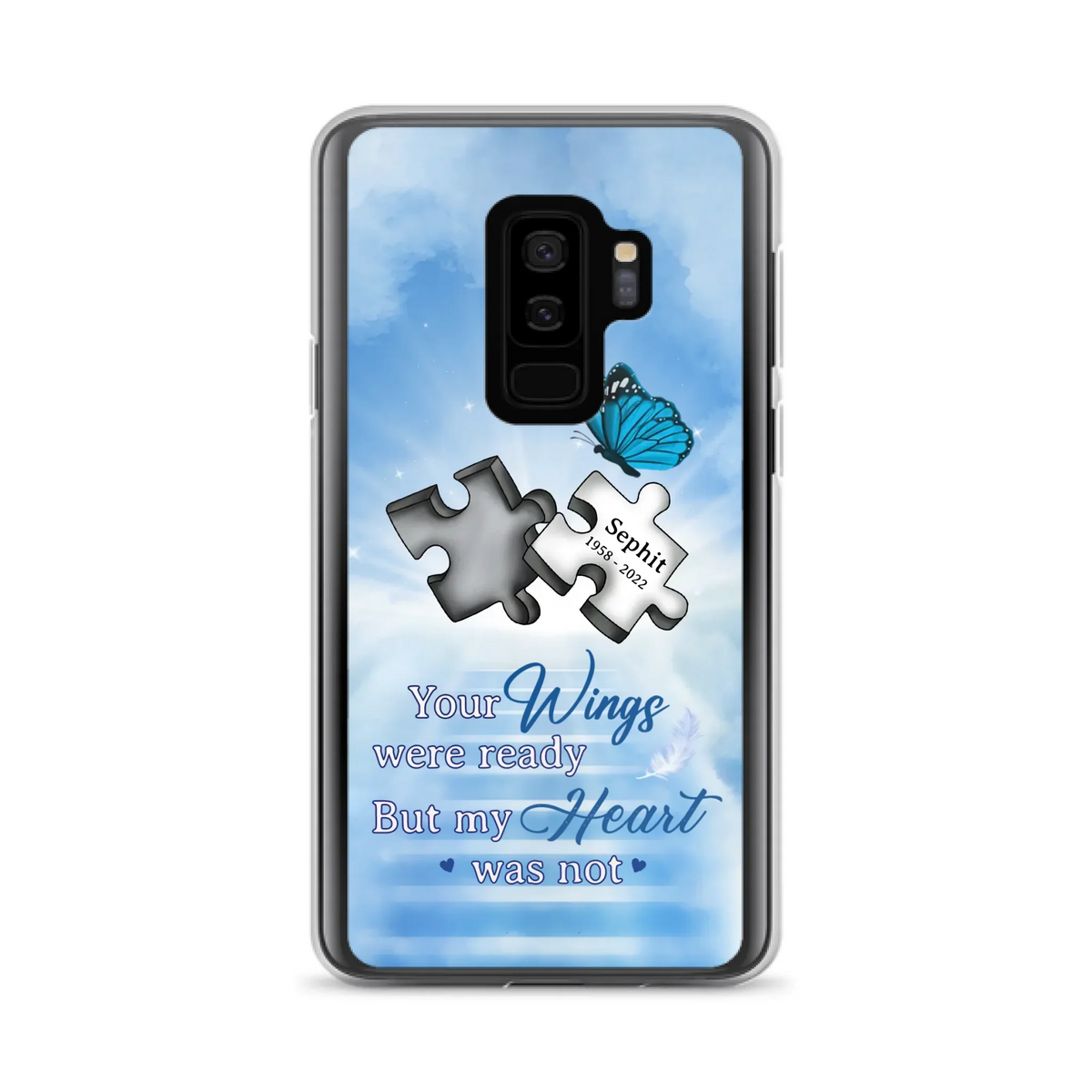 Custom Personalized Memorial Puzzle Butterfly Phone Case - Memorial Gift Idea - Your Wings Were Ready But My Heart Was Not - Case for iPhone/Samsung