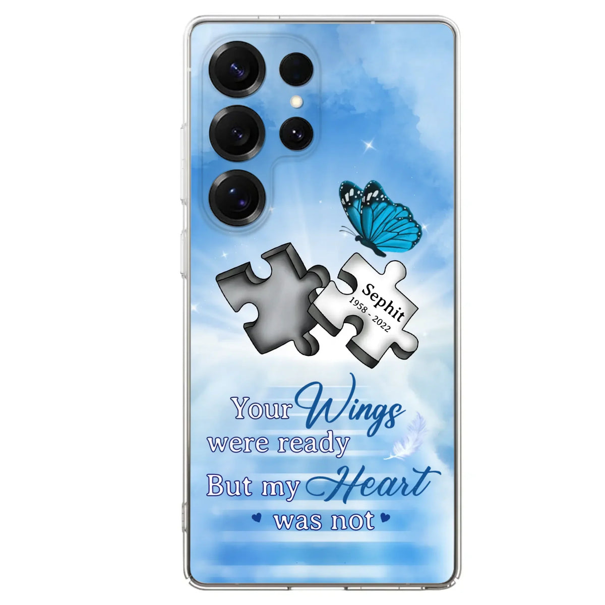 Custom Personalized Memorial Puzzle Butterfly Phone Case - Memorial Gift Idea - Your Wings Were Ready But My Heart Was Not - Case for iPhone/Samsung