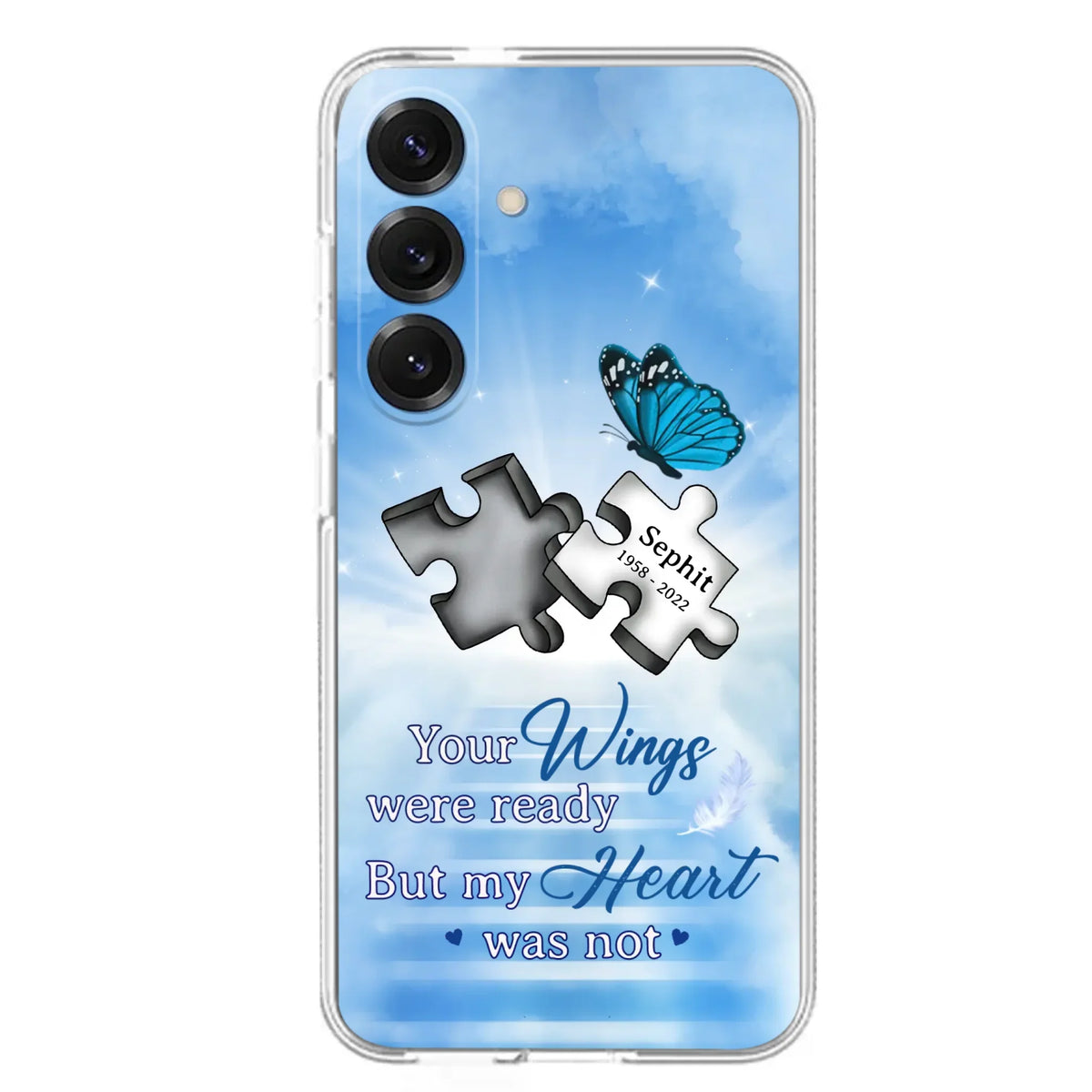 Custom Personalized Memorial Puzzle Butterfly Phone Case - Memorial Gift Idea - Your Wings Were Ready But My Heart Was Not - Case for iPhone/Samsung
