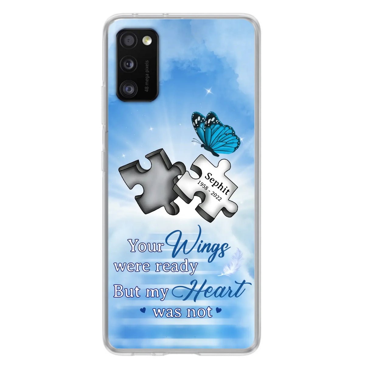 Custom Personalized Memorial Puzzle Butterfly Phone Case - Memorial Gift Idea - Your Wings Were Ready But My Heart Was Not - Case for iPhone/Samsung