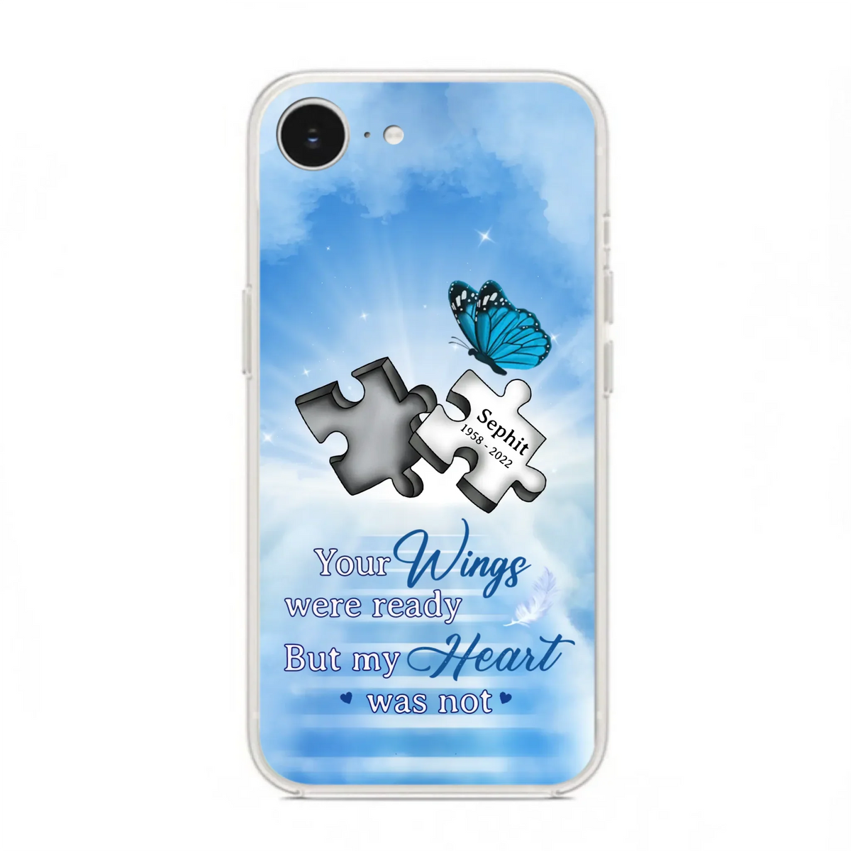 Custom Personalized Memorial Puzzle Butterfly Phone Case - Memorial Gift Idea - Your Wings Were Ready But My Heart Was Not - Case for iPhone/Samsung