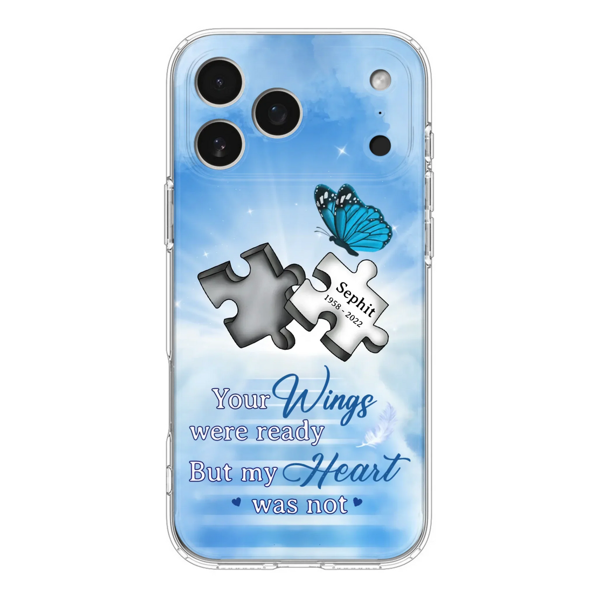 Custom Personalized Memorial Puzzle Butterfly Phone Case - Memorial Gift Idea - Your Wings Were Ready But My Heart Was Not - Case for iPhone/Samsung