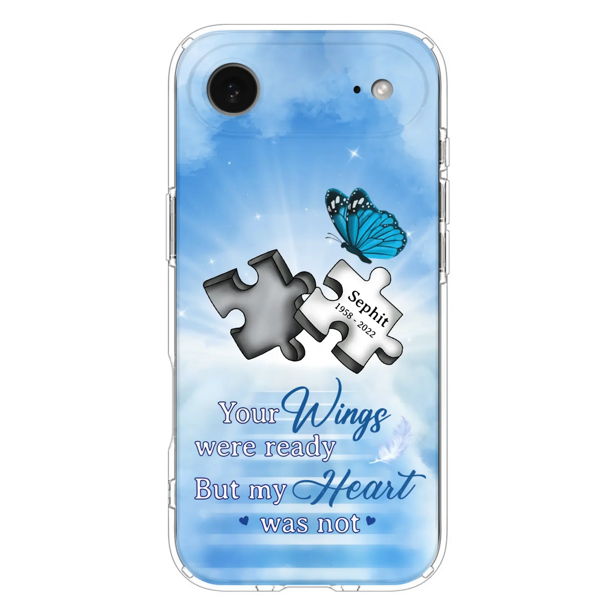 Custom Personalized Memorial Puzzle Butterfly Phone Case - Memorial Gift Idea - Your Wings Were Ready But My Heart Was Not - Case for iPhone/Samsung