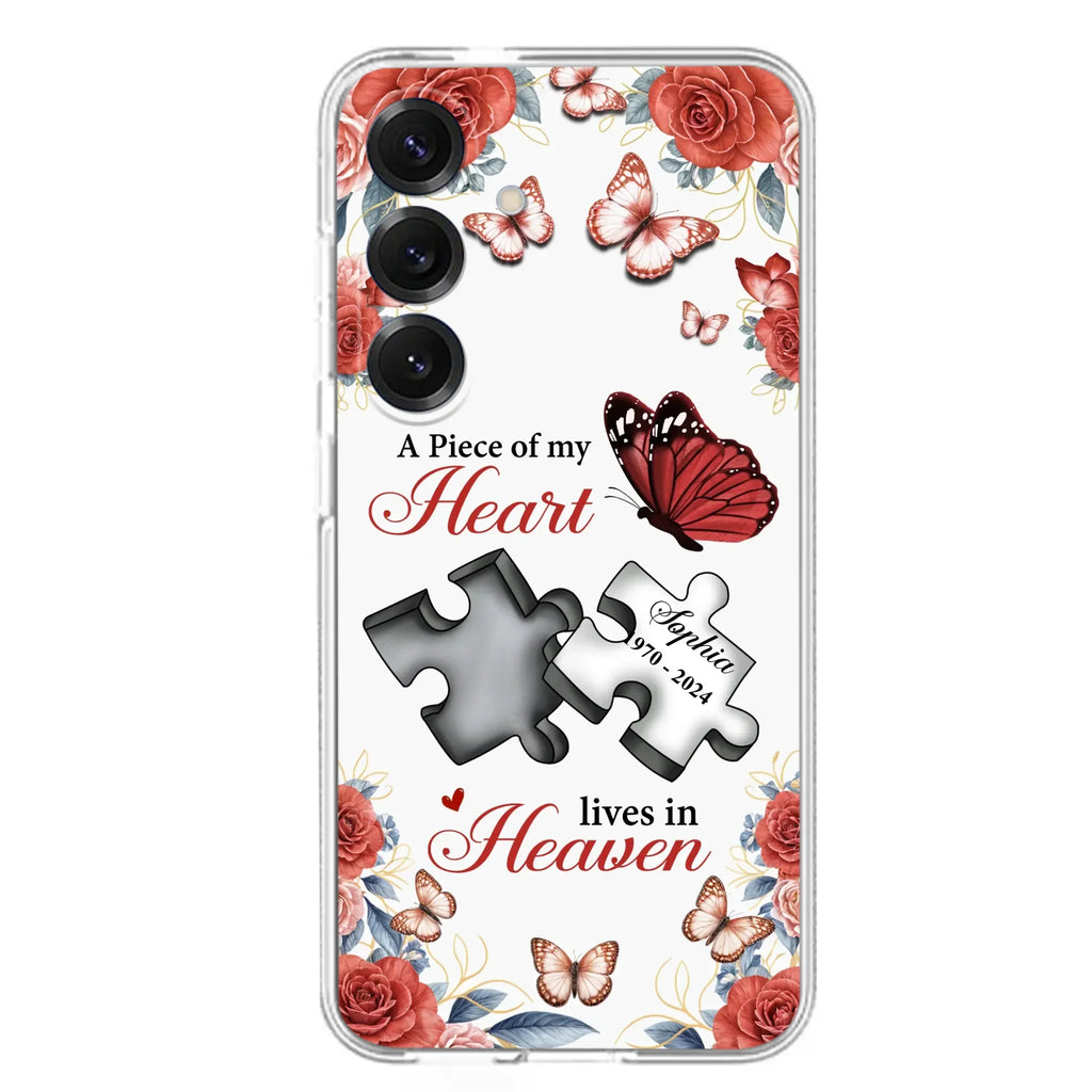 Custom Personalized Memorial Phone Case - Memorial Gift Idea - A Piece Of My Heart Lives In Heaven - Case for iPhone/Samsung