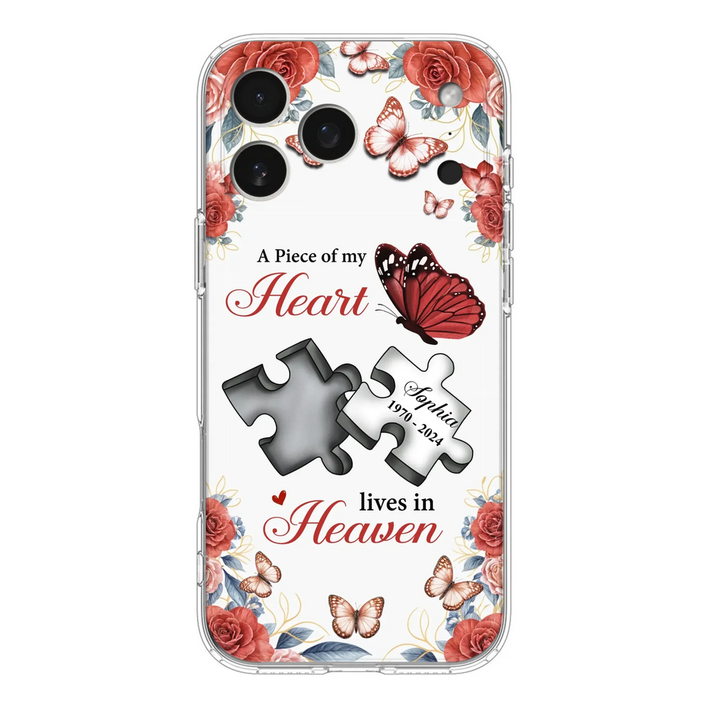 Custom Personalized Memorial Phone Case - Memorial Gift Idea - A Piece Of My Heart Lives In Heaven - Case for iPhone/Samsung