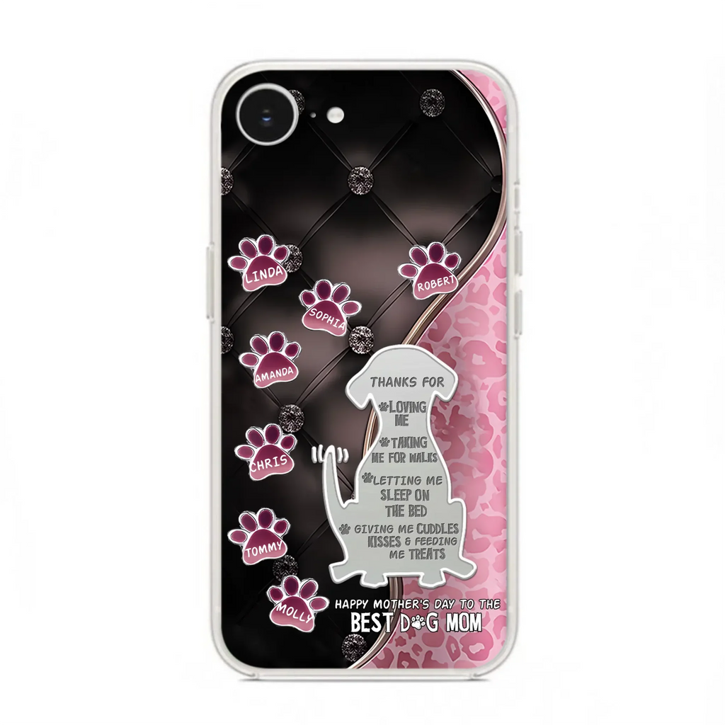 Custom Personalized Memorial Dog Mom Phone Case - Memorial Gift Idea For Dog Lover - Upto 7 Dogs - Thanks For Loving Me - Case For iPhone/Samsung
