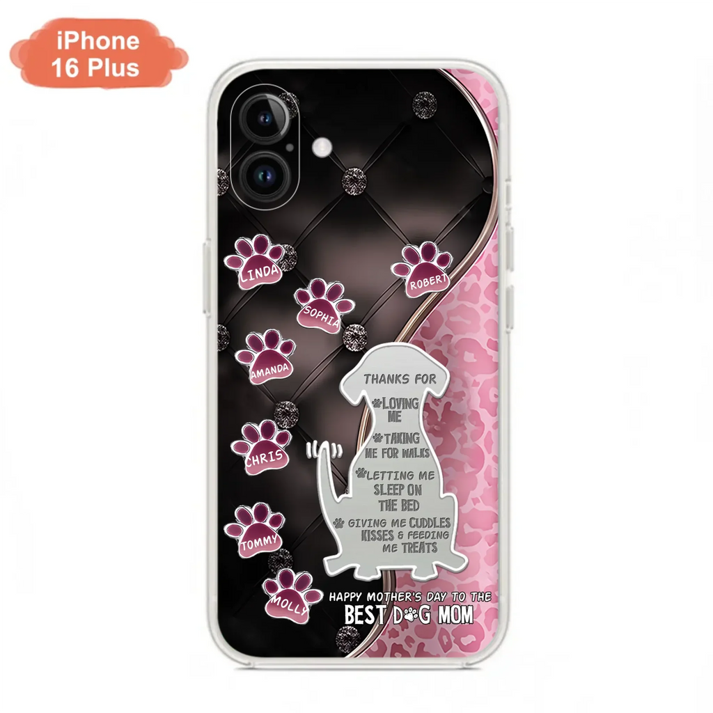 Custom Personalized Memorial Dog Mom Phone Case - Memorial Gift Idea For Dog Lover - Upto 7 Dogs - Thanks For Loving Me - Case For iPhone/Samsung