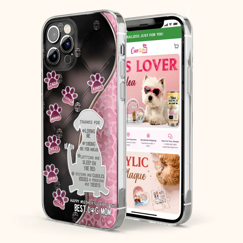 Custom Personalized Memorial Dog Mom Phone Case - Memorial Gift Idea For Dog Lover - Upto 7 Dogs - Thanks For Loving Me - Case For iPhone/Samsung