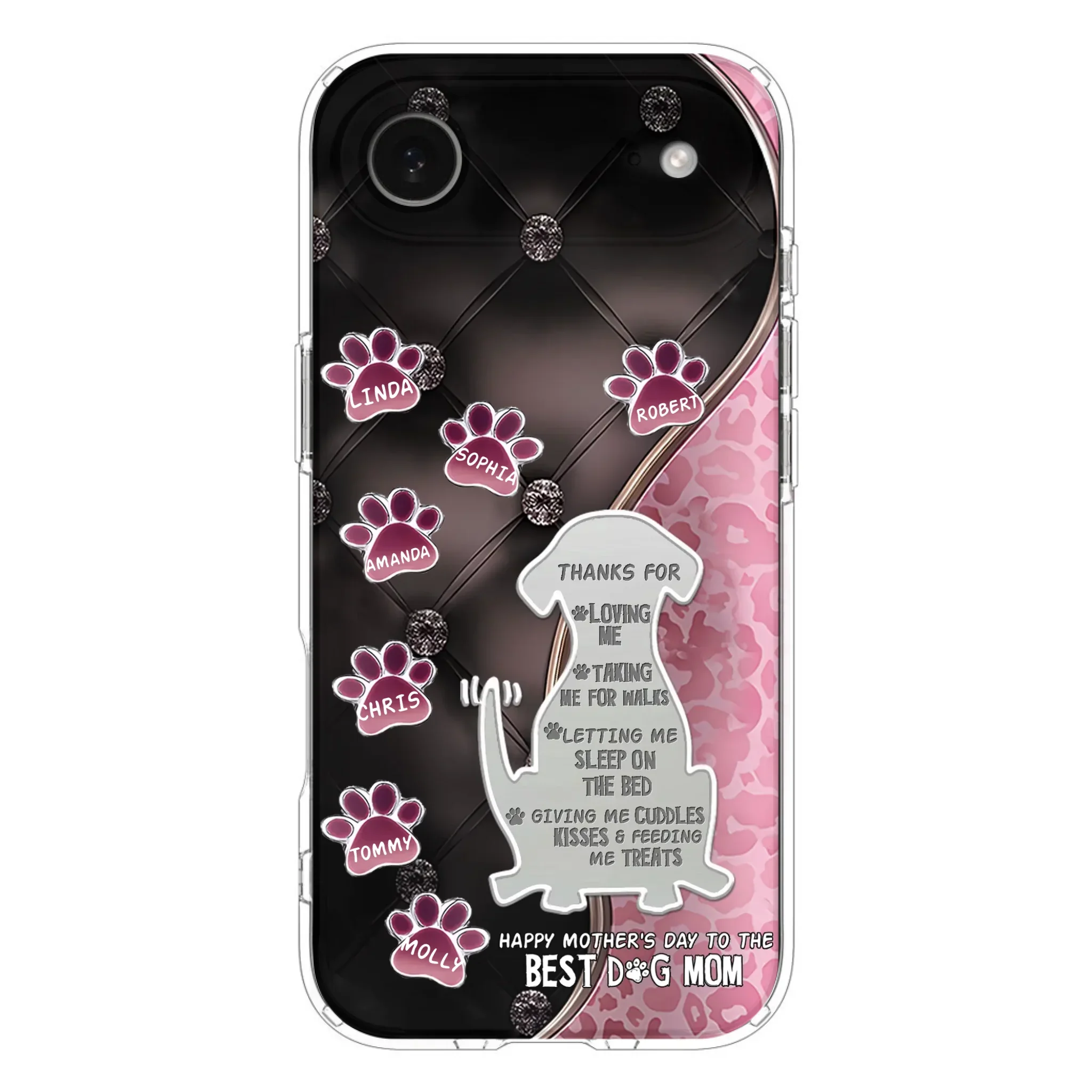 Custom Personalized Memorial Dog Mom Phone Case - Memorial Gift Idea For Dog Lover - Upto 7 Dogs - Thanks For Loving Me - Case For iPhone/Samsung