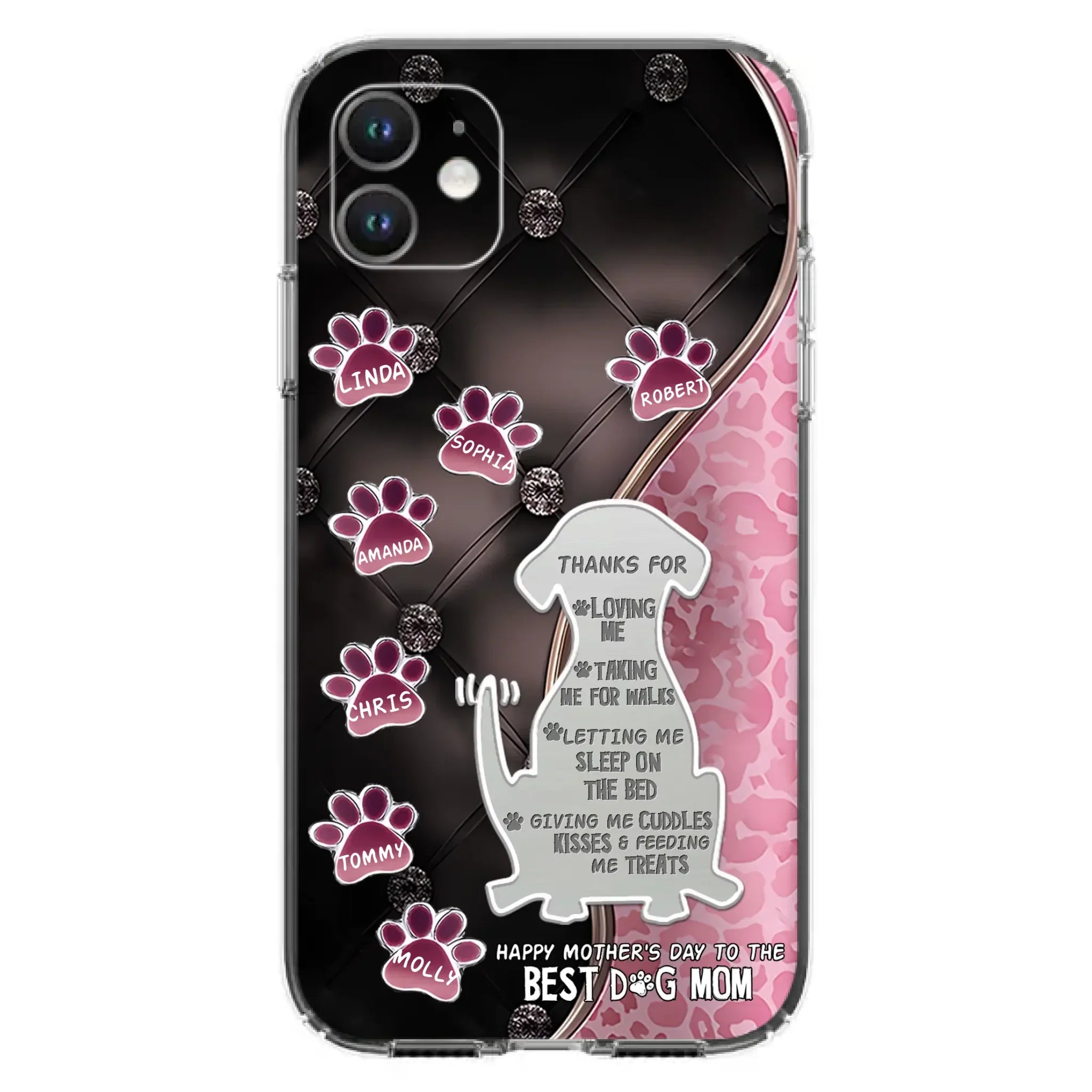 Custom Personalized Memorial Dog Mom Phone Case - Memorial Gift Idea For Dog Lover - Upto 7 Dogs - Thanks For Loving Me - Case For iPhone/Samsung