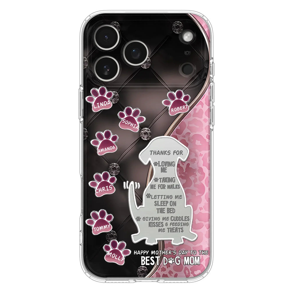 Custom Personalized Memorial Dog Mom Phone Case - Memorial Gift Idea For Dog Lover - Upto 7 Dogs - Thanks For Loving Me - Case For iPhone/Samsung