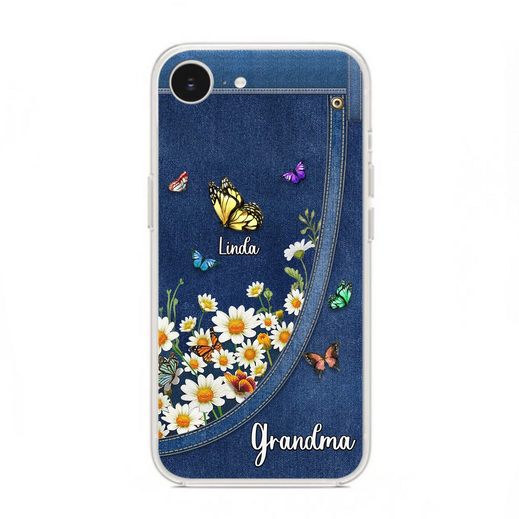 Custom Personalized Daisy And Butterfly Grandma Phone Case - Gift Idea For Grandma - Upto 10 Kids - Case For iPhone/Samsung