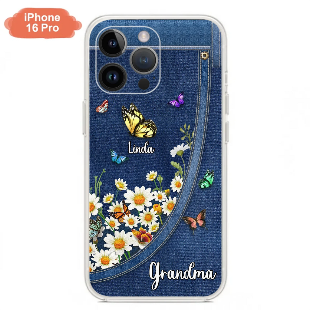 Custom Personalized Daisy And Butterfly Grandma Phone Case - Gift Idea For Grandma - Upto 10 Kids - Case For iPhone/Samsung