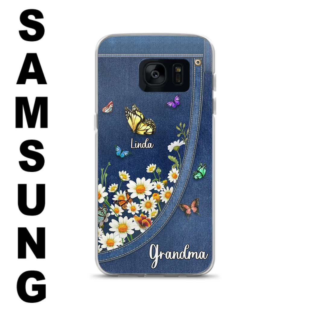 Custom Personalized Daisy And Butterfly Grandma Phone Case - Gift Idea For Grandma - Upto 10 Kids - Case For iPhone/Samsung