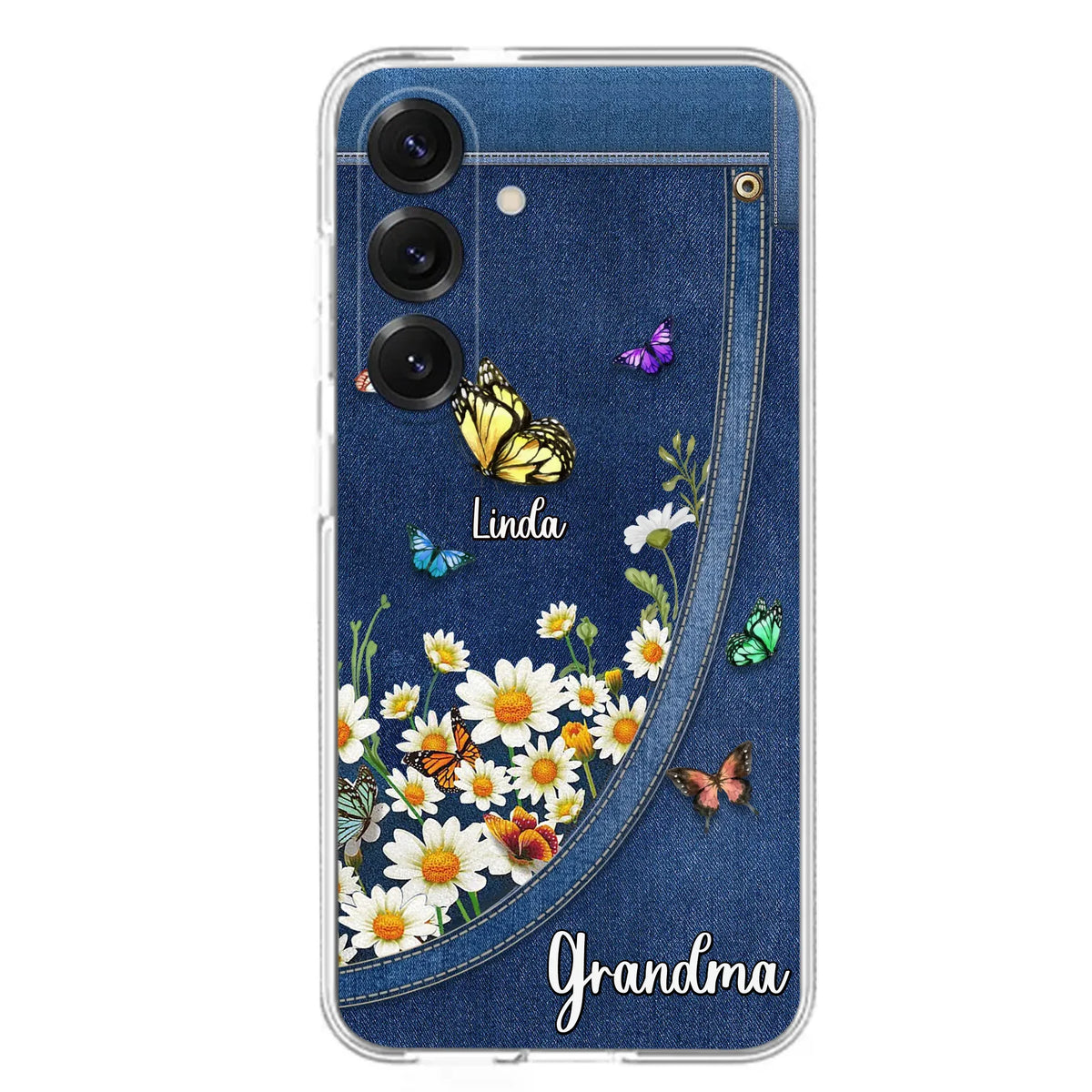 Custom Personalized Daisy And Butterfly Grandma Phone Case - Gift Idea For Grandma - Upto 10 Kids - Case For iPhone/Samsung