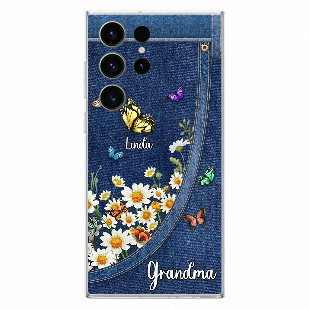 Custom Personalized Daisy And Butterfly Grandma Phone Case - Gift Idea For Grandma - Upto 10 Kids - Case For iPhone/Samsung