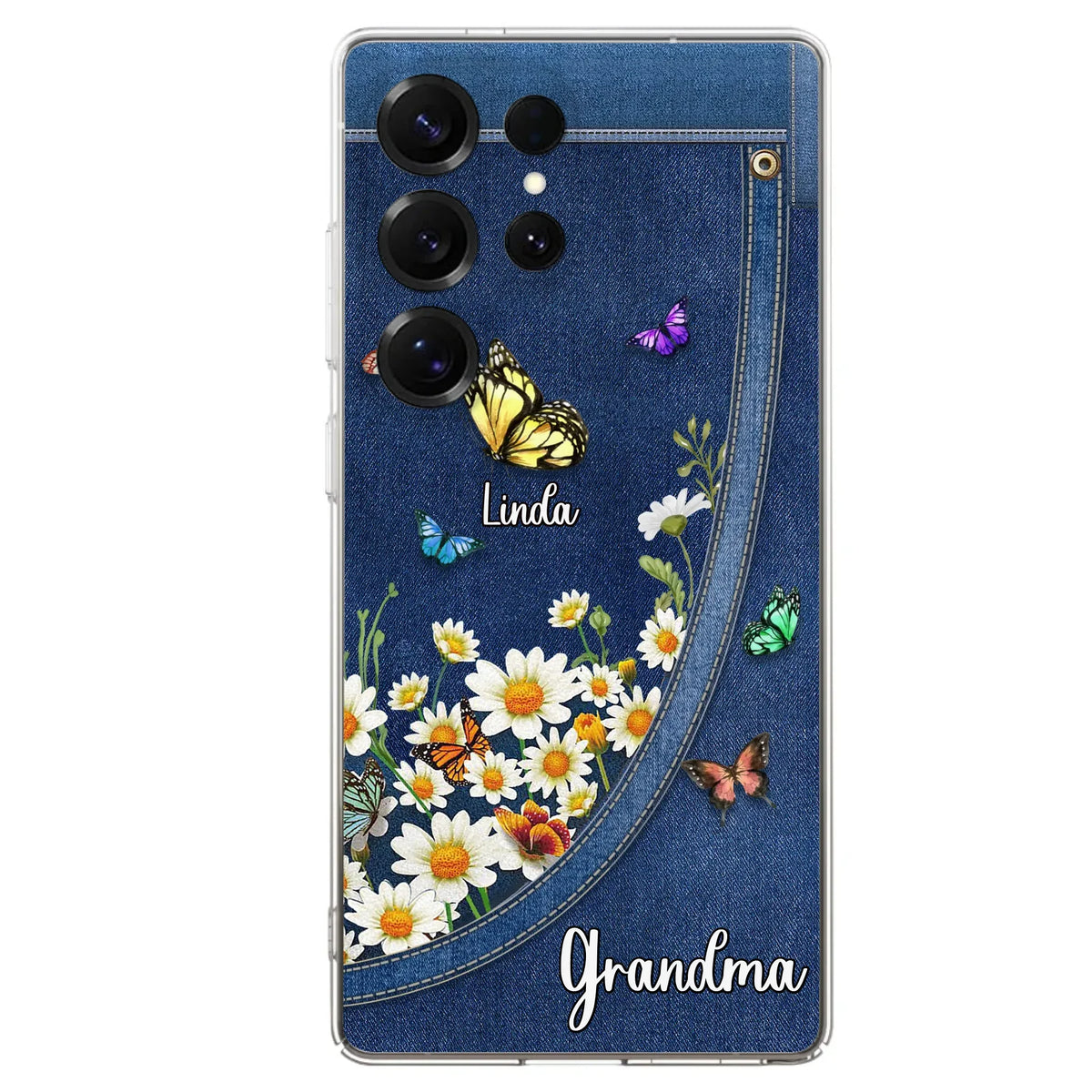 Custom Personalized Daisy And Butterfly Grandma Phone Case - Gift Idea For Grandma - Upto 10 Kids - Case For iPhone/Samsung
