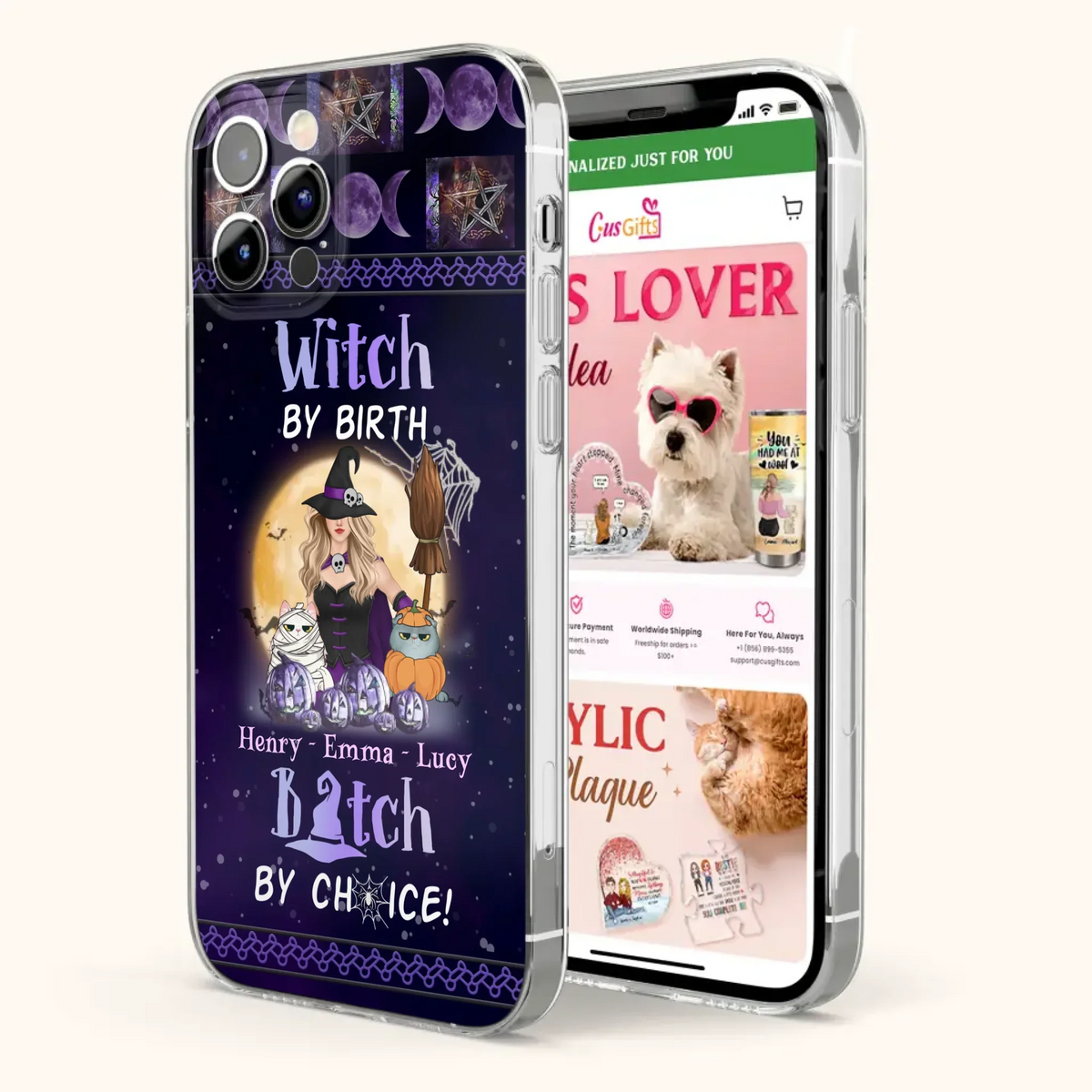 Custom Personalized Pet Witch Phone Case - Halloween Gift For Dog/ Cat Lover - Witch By Birth Bitch By Choice - Case For iPhone And Samsung