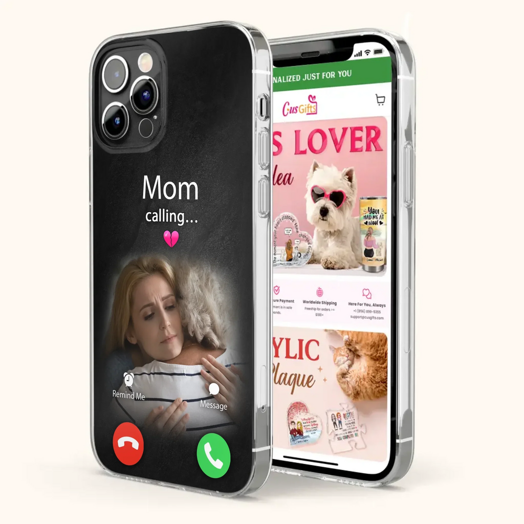 Custom Personalized Memorial Mom Phone Case - Upload Photo - Memorial Gift Idea For Mom/ Dad - Mom Calling - Case For iPhone And Samsung
