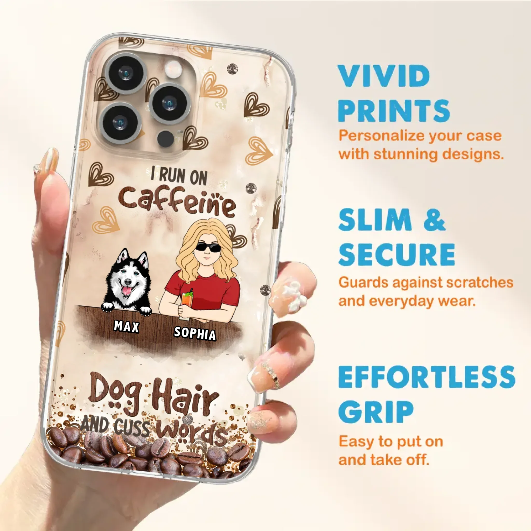 Personalized Pet Phone Case - Gift Idea For Dog/Cat/Horse Lovers - I Run On Caffeine Dog Hair And Cuss Words - Case For iPhone/Samsung
