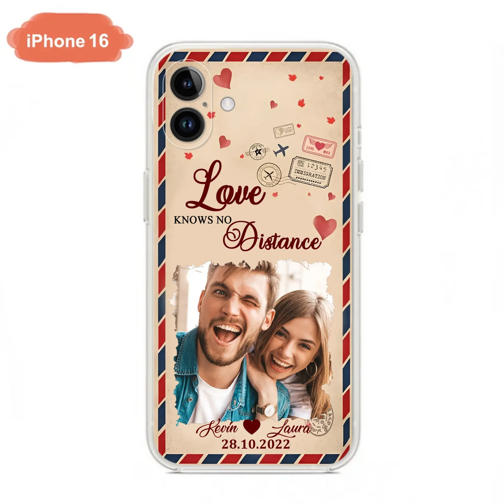 Custom Personalized Couple Phone Case - Gift Idea For Couple/ Valentines Day - Upload Photo - Love Knows No Distance - Case For iPhone/ Samsung