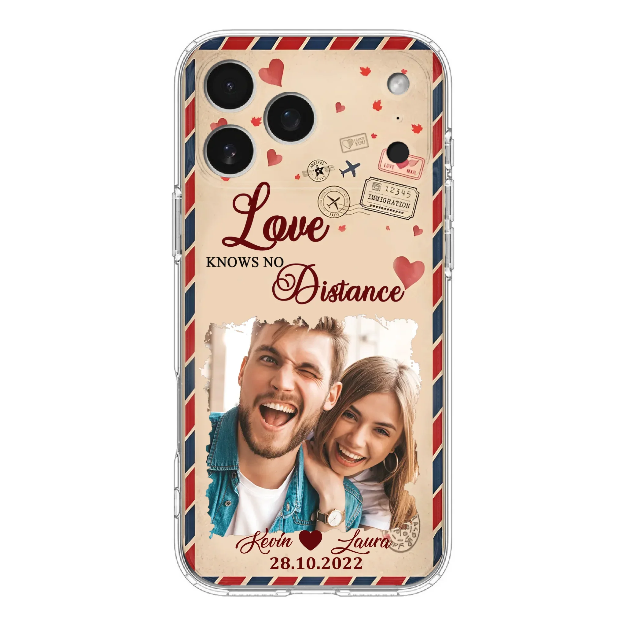 Custom Personalized Couple Phone Case - Gift Idea For Couple/ Valentines Day - Upload Photo - Love Knows No Distance - Case For iPhone/ Samsung