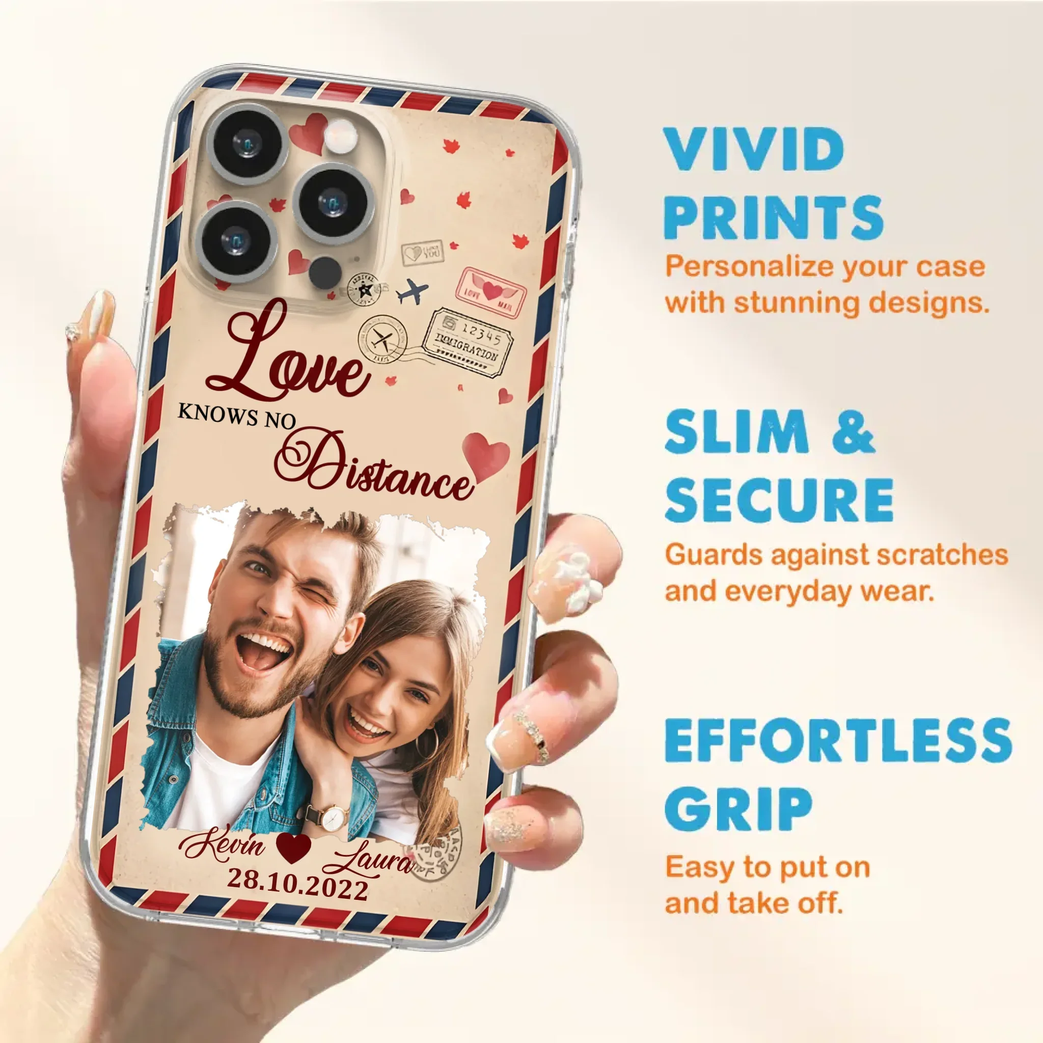 Custom Personalized Couple Phone Case - Gift Idea For Couple/ Valentines Day - Upload Photo - Love Knows No Distance - Case For iPhone/ Samsung
