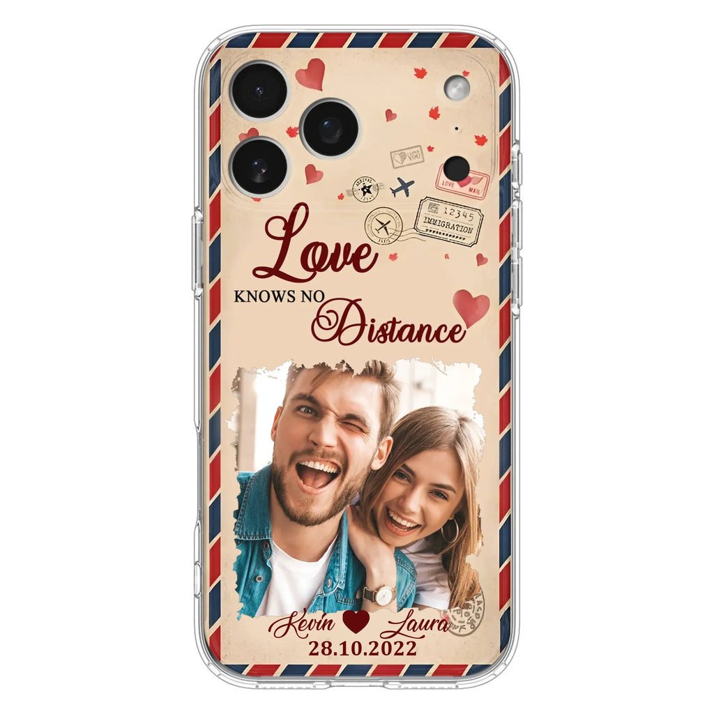 Custom Personalized Couple Phone Case - Gift Idea For Couple/ Valentines Day - Upload Photo - Love Knows No Distance - Case For iPhone/ Samsung