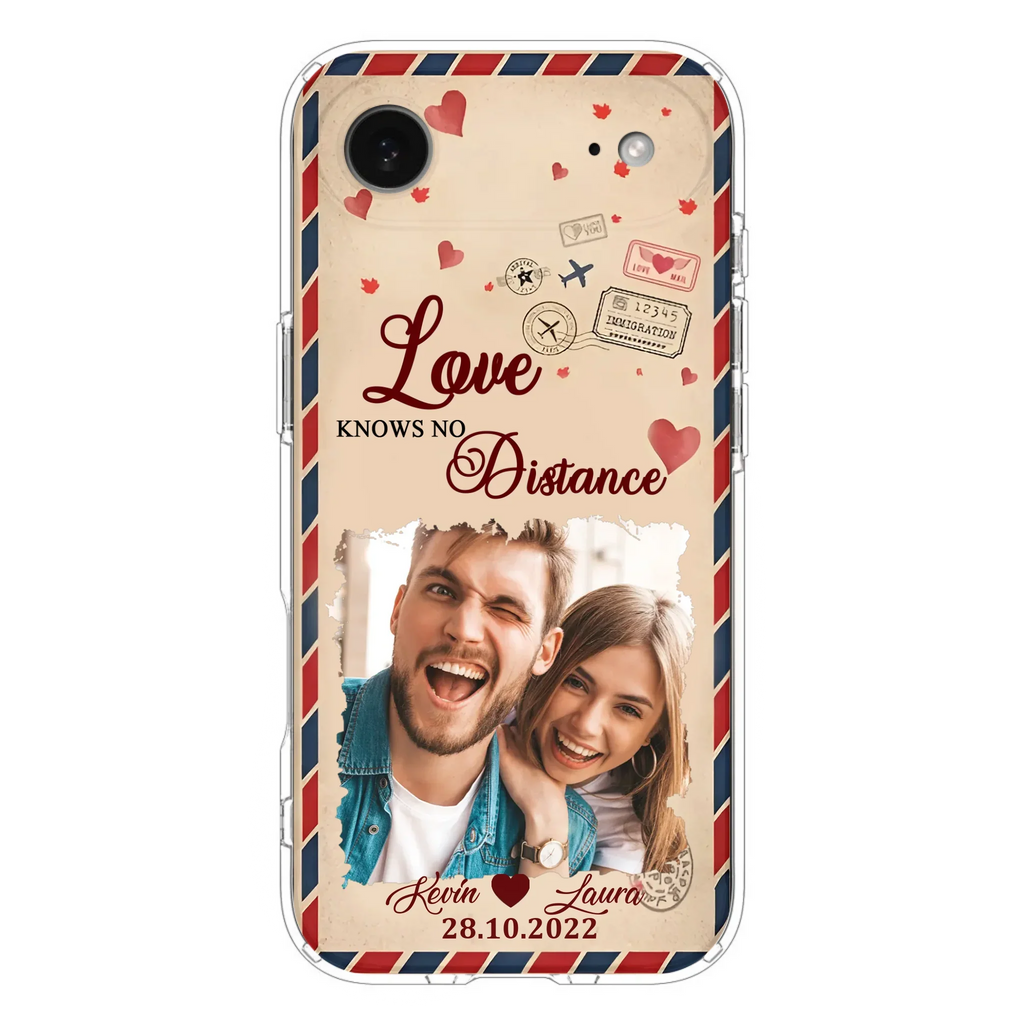 Custom Personalized Couple Phone Case - Gift Idea For Couple/ Valentines Day - Upload Photo - Love Knows No Distance - Case For iPhone/ Samsung