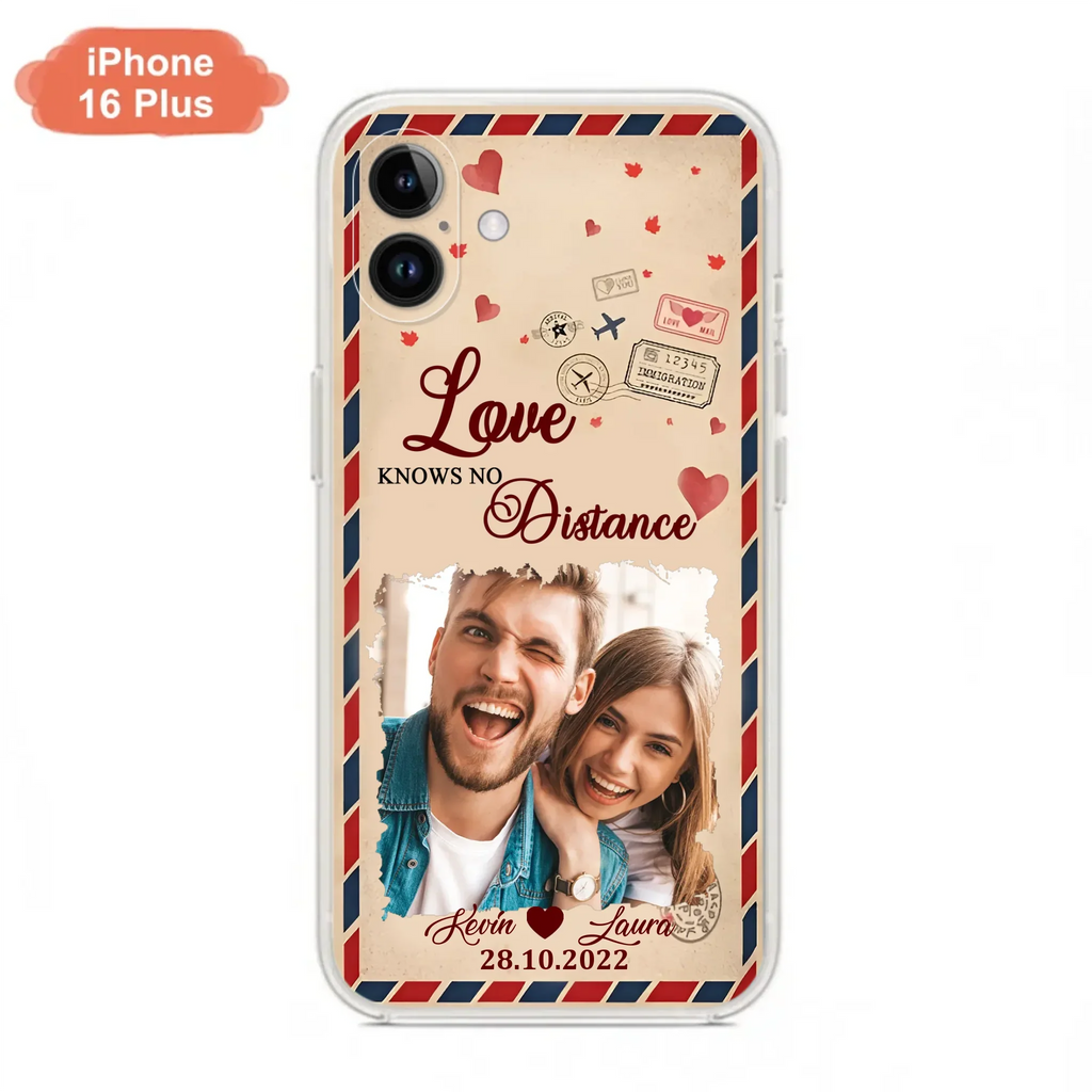 Custom Personalized Couple Phone Case - Gift Idea For Couple/ Valentines Day - Upload Photo - Love Knows No Distance - Case For iPhone/ Samsung