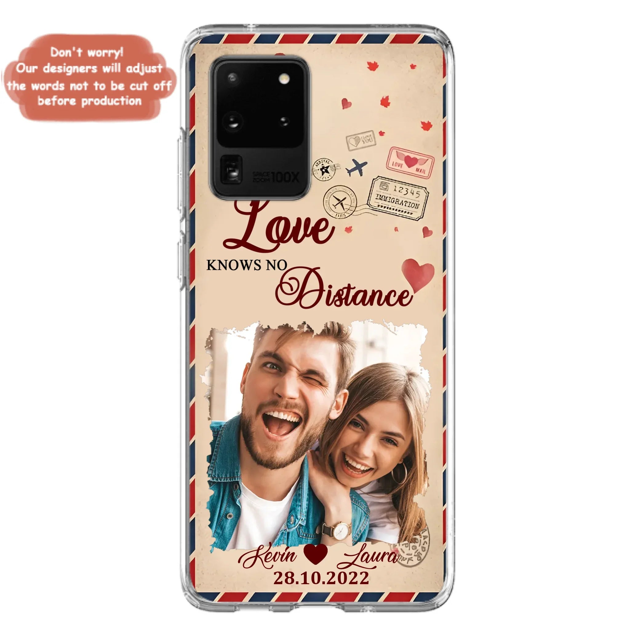 Custom Personalized Couple Phone Case - Gift Idea For Couple/ Valentines Day - Upload Photo - Love Knows No Distance - Case For iPhone/ Samsung