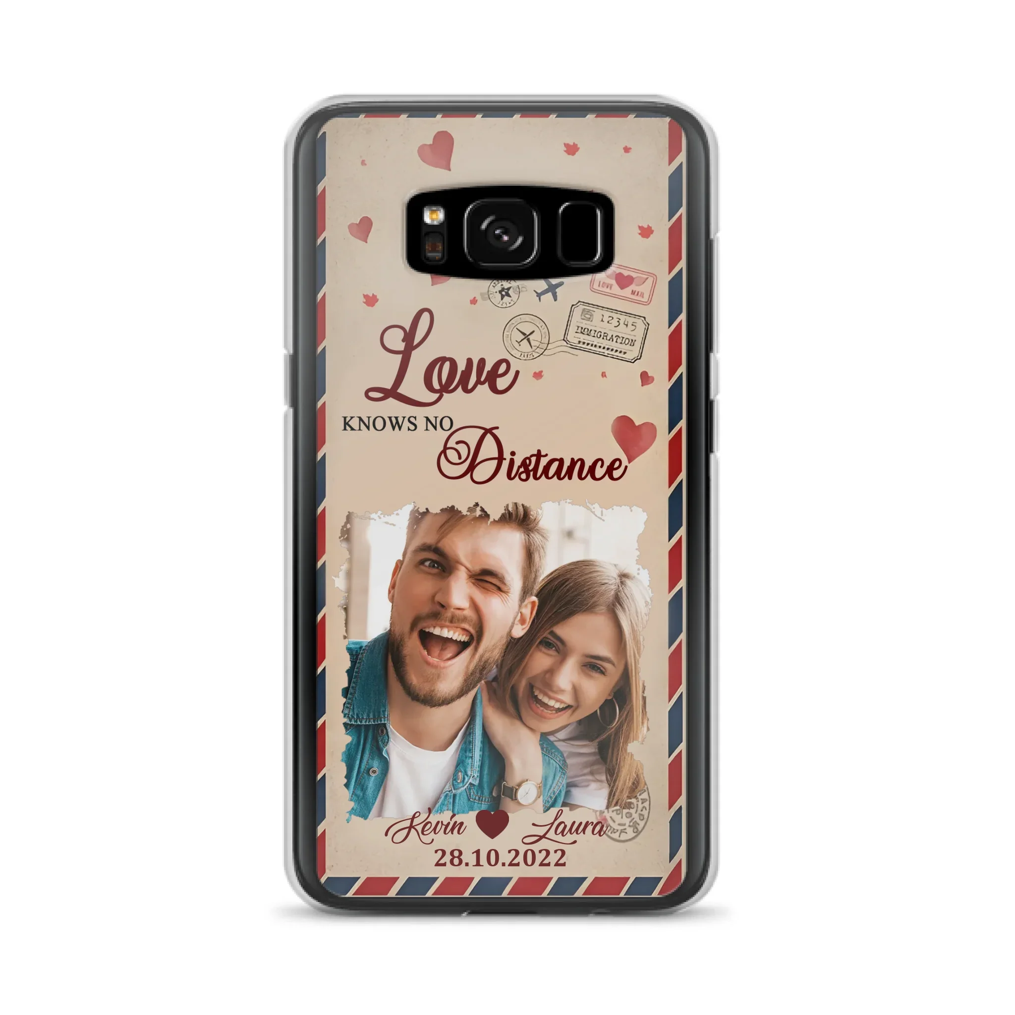 Custom Personalized Couple Phone Case - Gift Idea For Couple/ Valentines Day - Upload Photo - Love Knows No Distance - Case For iPhone/ Samsung