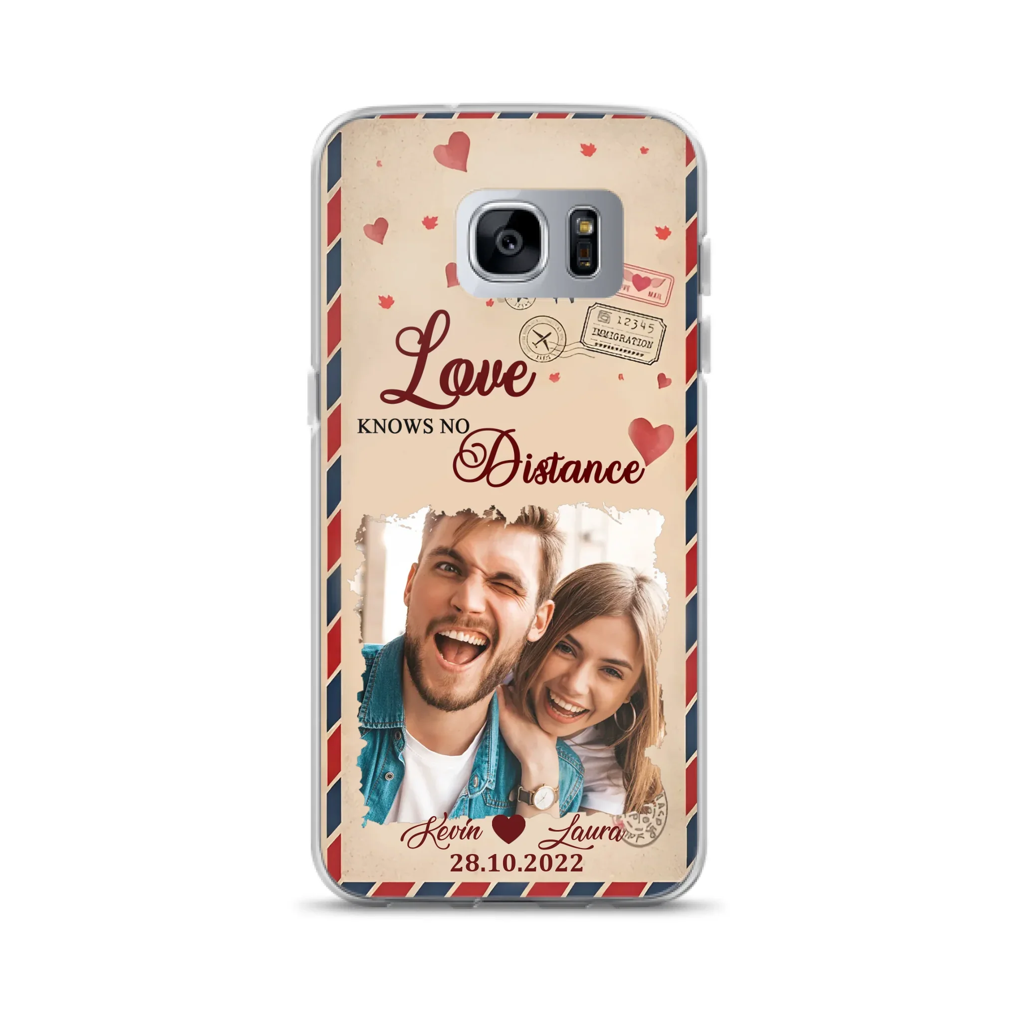 Custom Personalized Couple Phone Case - Gift Idea For Couple/ Valentines Day - Upload Photo - Love Knows No Distance - Case For iPhone/ Samsung